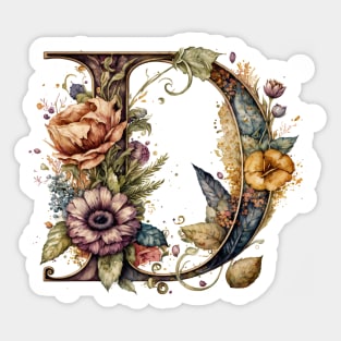 Floral Garden Watercolor Monogram Letter D Sticker